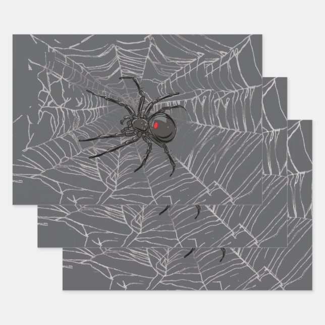 Black Widow Spider And Spiderweb Drawing Art Wrapping Paper Sheets (Set)