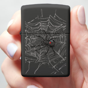 Black Widow Spider And Spiderweb Drawing Art Zippo Lighter