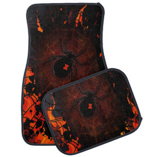 Black Widow Spider Flame Web Fiery Gothic Car Floor Mat