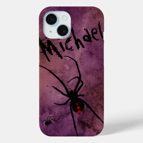 Black Widow Spider Gothic Halloween Monogram iPhone 15 Case