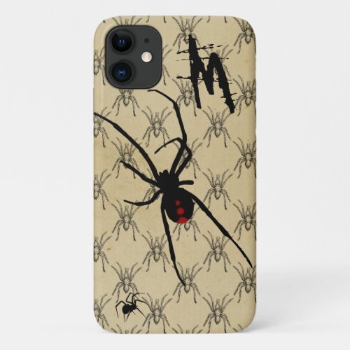 Black Widow Spider Gothic Halloween Monogram iPhone 11 Case