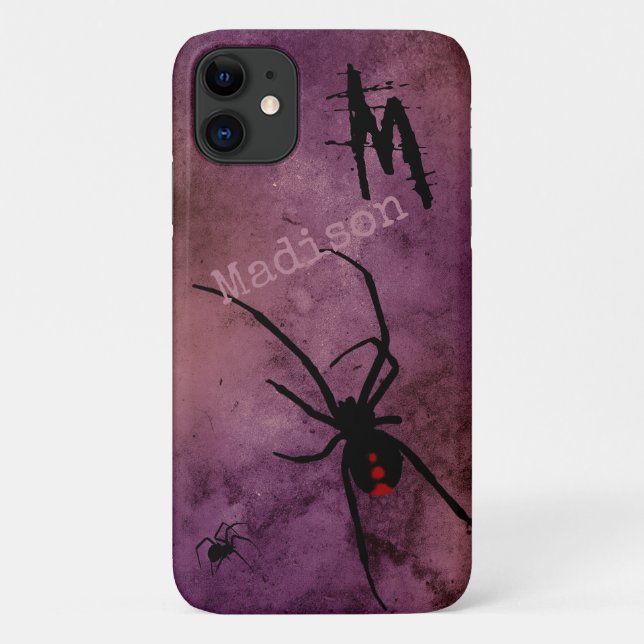 Black Widow Spider Gothic Halloween Monogram Name Case-Mate iPhone Case (Back)