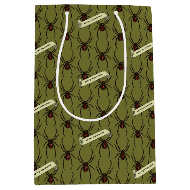 Black Widow Spider Halloween Pixel Art Pattern Medium Gift Bag (Front)