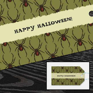 Black Widow Spider Happy Halloween Pixel Pattern Gift Tags