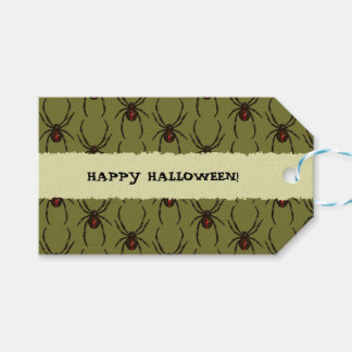 Black Widow Spider Happy Halloween Pixel Pattern Gift Tags