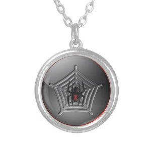 Black Widow Spider on a Web Custom Round Necklace