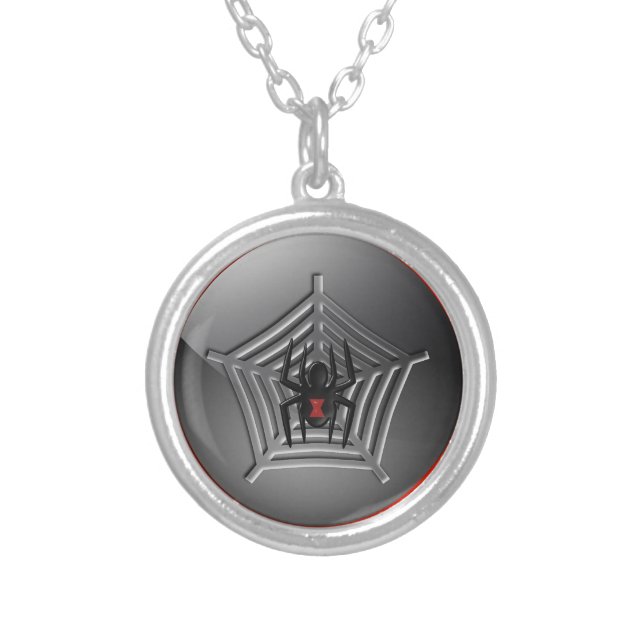 Black Widow Spider on a Web Custom Round Necklace (Front)