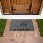 Black Widow Spider Original Drawing Art  Doormat<br><div class="desc">Doormat Welcome Door Mat with customizable text template Welcome typography and printed with Black Widow Spider Original Drawing Art hand drawn graphic design artwork illustration by TheFabricSeal print on demand shop at Zazzle.com #ZazzleMade ©️Original. https://www.zazzle.com/store/thefabricseal Celebrate Halloween and Goth any time of the year with our cool looking black colored...</div>