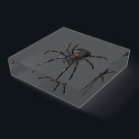 Black Widow Spider Original Drawing Art  Paperweight<br><div class="desc">Square Shaped High Polished Glass Paperweight printed with Black Widow Spider Original Drawing Art hand drawn graphic design artwork illustration by TheFabricSeal print on demand shop at Zazzle.com #ZazzleMade ©️Original. https://www.zazzle.com/store/thefabricseal Celebrate Halloween and Goth any time of the year with our cool looking black colored with red marking widow species...</div>