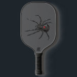 Black Widow Spider Original Drawing Art  Pickleball Paddle<br><div class="desc">Pickleball Paddle printed with Black Widow Spider Original Drawing Art hand drawn graphic design artwork illustration by TheFabricSeal print on demand shop at Zazzle.com #ZazzleMade ©️Original. https://www.zazzle.com/store/thefabricseal Celebrate Halloween and Goth any time of the year with our cool looking black colored with red marking widow species spider drawing custom printed...</div>