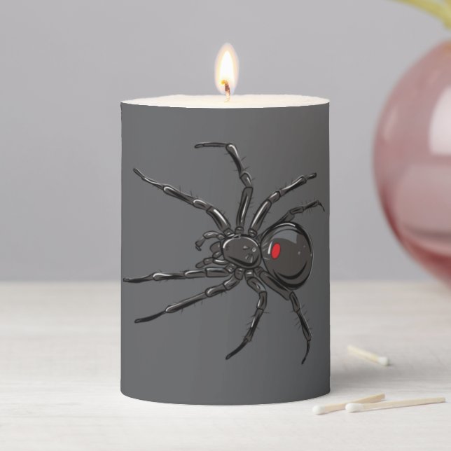 Black Widow Spider Original Drawing Art  Pillar Candle (In Situ)