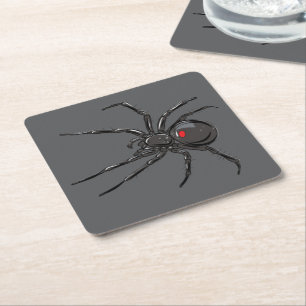 Black Widow Spider Original Drawing Art Square Paper Coaster