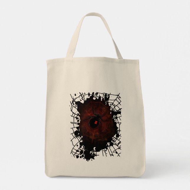 Black Widow Spider Paint Splatter Web Gothic Dark  Tote Bag (Back)