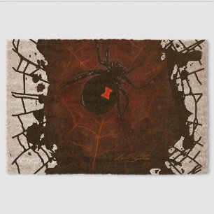 Black Widow Spider Paint Splatter Web Gothic Door Fiber Doormat