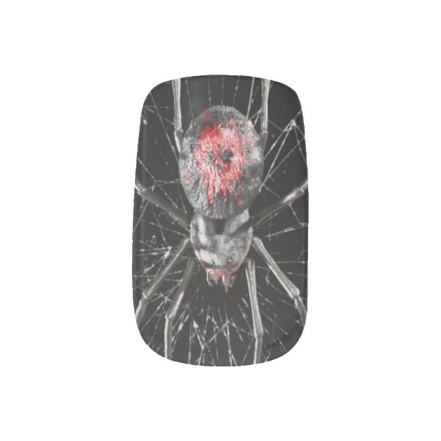 Black Widow Spider Spooky Halloween  Minx Nail Art (Left Thumb)