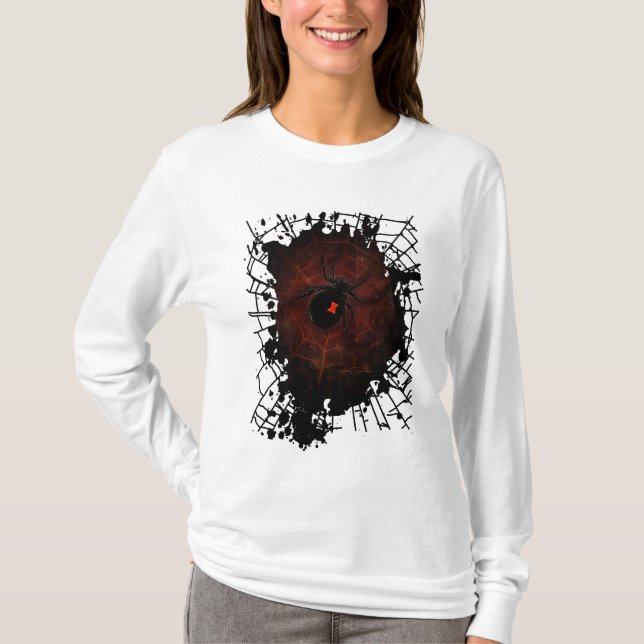Black Widow Spider Web Gothic Dark Edgy Long T-Shirt (Front)