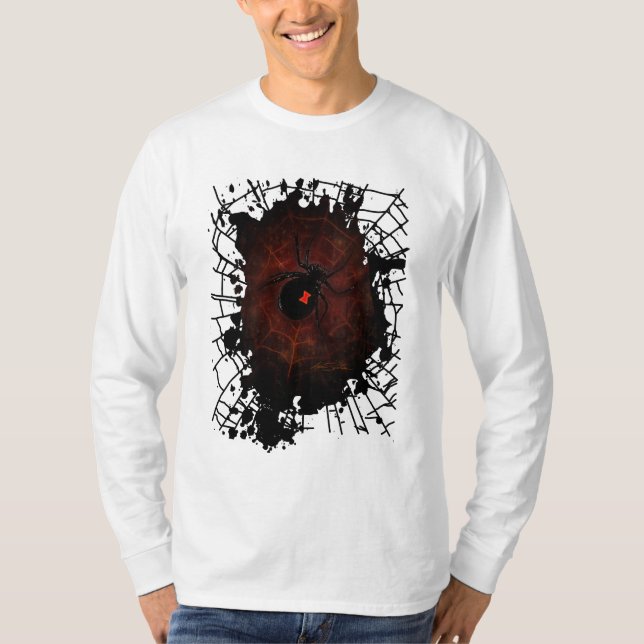 Black Widow Spider Web Gothic Dark Edgy Long T-Shirt (Front)
