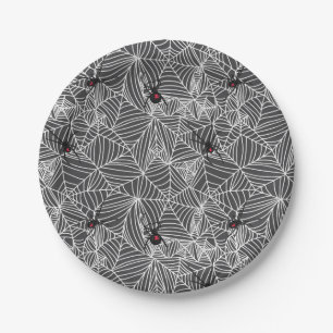 Black Widow Spider Web Gray Paper Plates