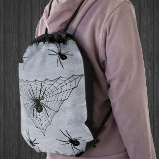 Black Widow Spider Web Halloween Gothic Drawstring Bag