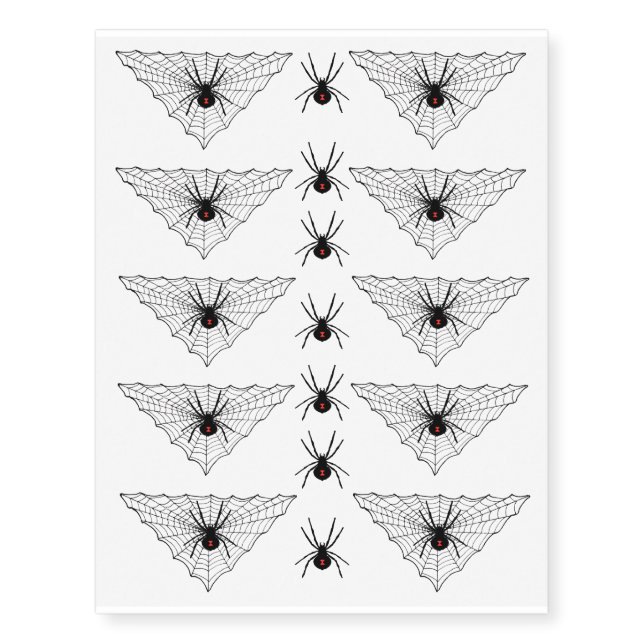 Black Widow Spider Web Halloween Gothic Temporary Tattoos (Front)