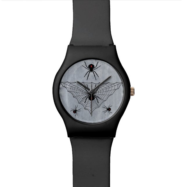 Black Widow Spider Web Halloween Gothic Wristwatch (Close Up)