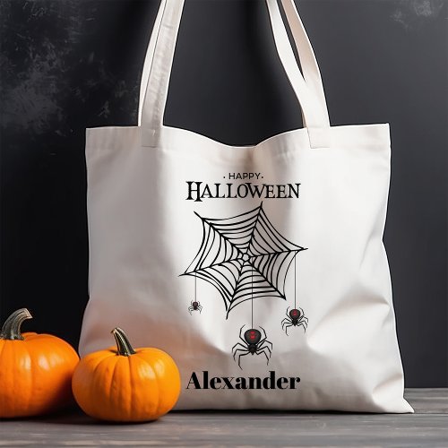 Black Widow Spider Web Halloween Trick or Treat Tote Bag