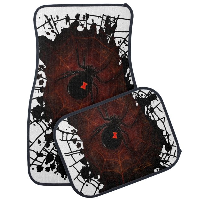 Black Widow Spider Web Paint Splatter Gothic  Car Floor Mat (Set)