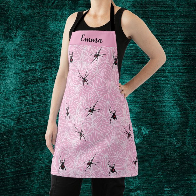 Black Widow Spider Web Pastel Pink  Apron (Creator Uploaded)