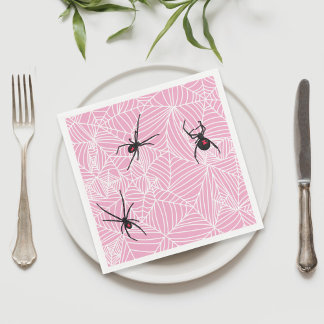 Black Widow Spider Web Pink Napkins