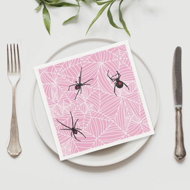 Black Widow Spider Web Pink Napkins (Creator Uploaded)