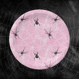 Black Widow Spider Web Pink Paper Plates