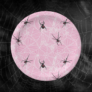 Black Widow Spider Web Pink Paper Plates