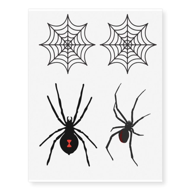 Black widow spider, web temporary tattoo (Front)