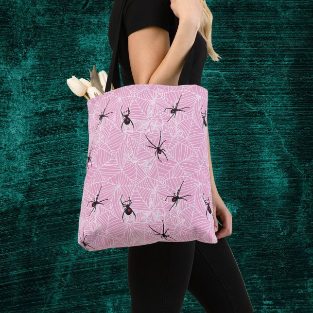Black Widow Spider Webs Pastel Pink Costume Tote Bag (Creator Uploaded)