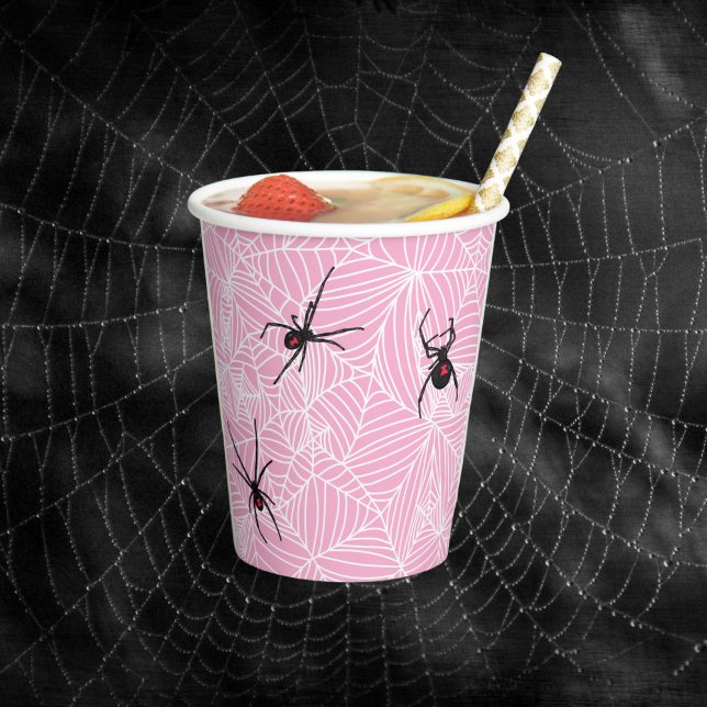 Black Widow Spider Webs Pastel Pink Paper Cups (Creator Uploaded)