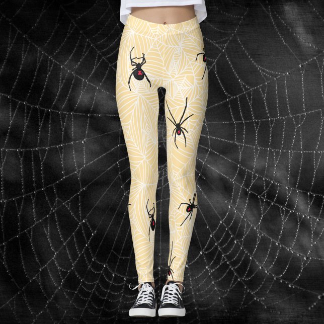 Black Widow Spider Webs Pastel Yellow Costume Leggings (Creator Uploaded)