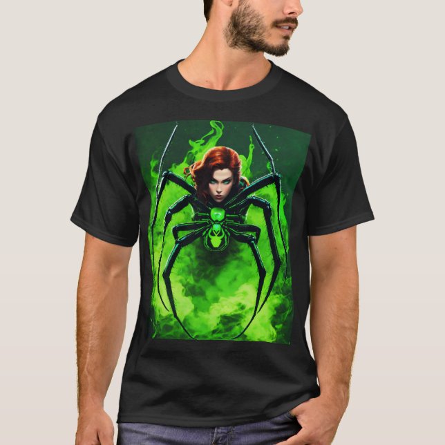 Black widow spider with neon green smoke around he T-Shirt (Front)
