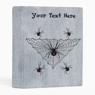 Black Widow Spiders in Web on Faux Textured Look Mini Binder