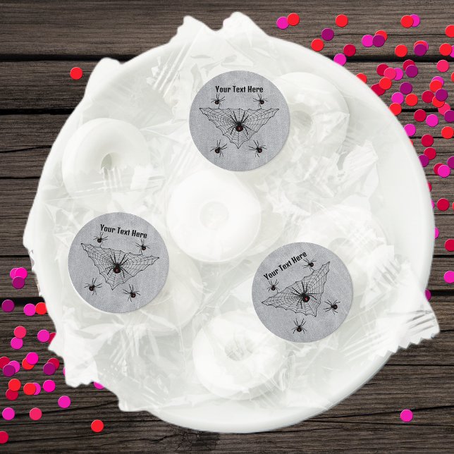 Black Widow Spiders Red Hourglass Black Web White Life Saver® Mints (Black widow spiders black web red hourglass markings on rustic look white mint candy favors.)