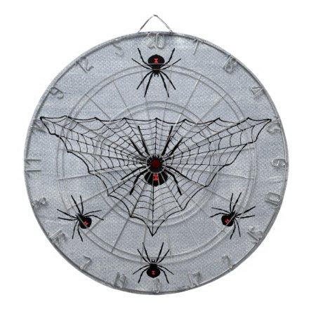 Black Widow Spiders Red Markings Web On White Dartboard With Darts