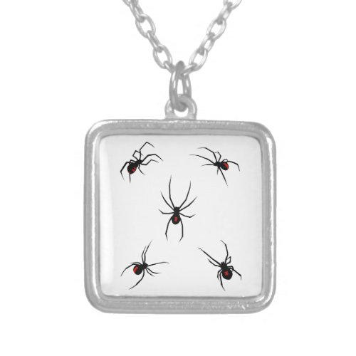 Black Widow Spiders Silver Plated Necklace