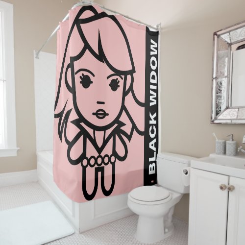 Black Widow Stylized Line Art Shower Curtain