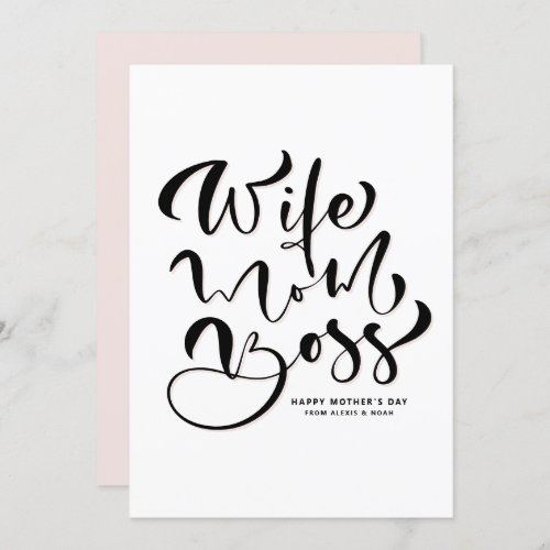Black Wife Mom Boss Calligraphy Mothers Day Holiday Card