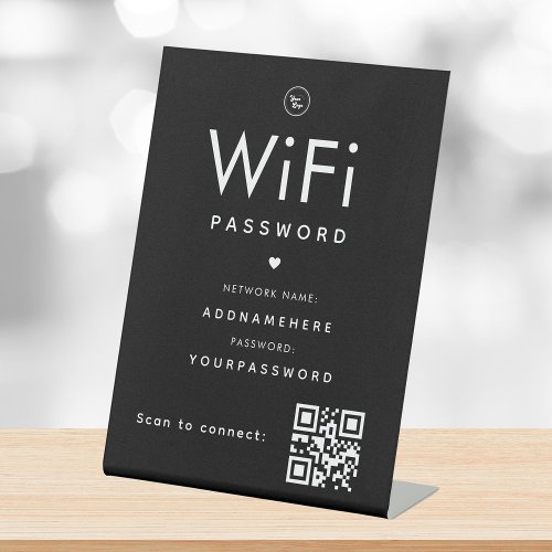Black WiFi Password Code Business Logo QR Code Pedestal Sign
