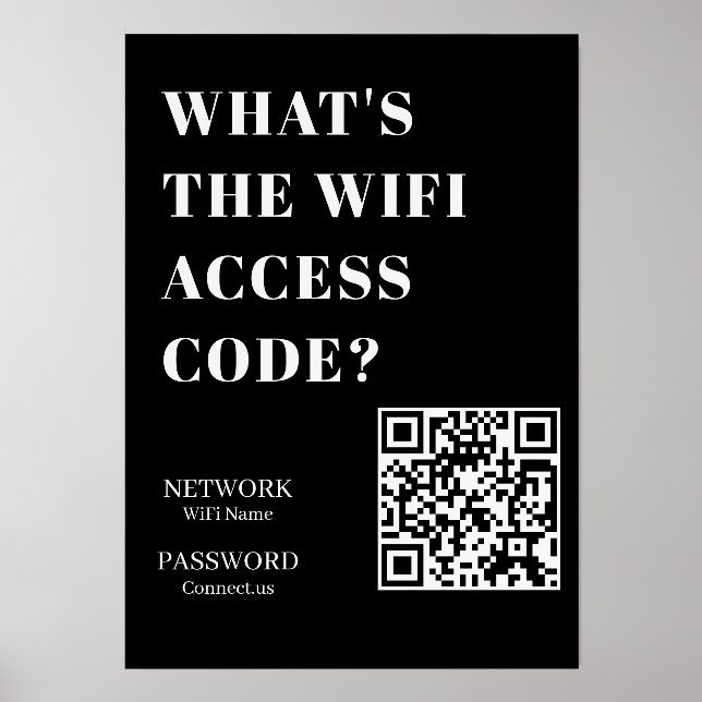 Black WiFi QR Code | Scan Network Password Display Holder (Front)