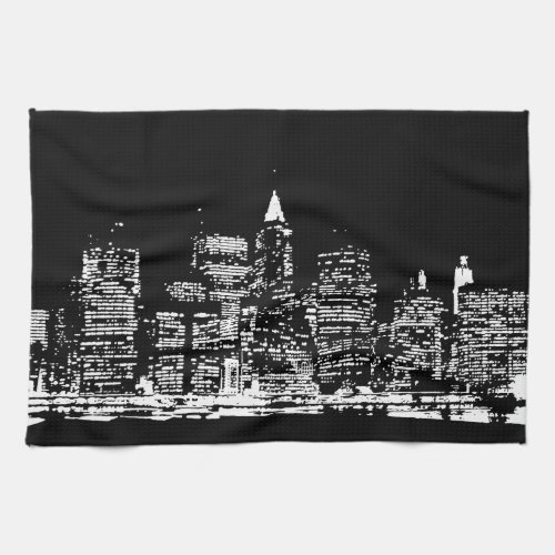 Black  Wihte New York City Night Towel