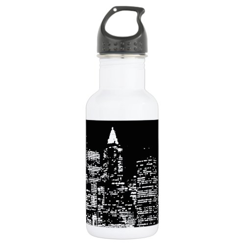 Black  Wihte New York City Night Water Bottle