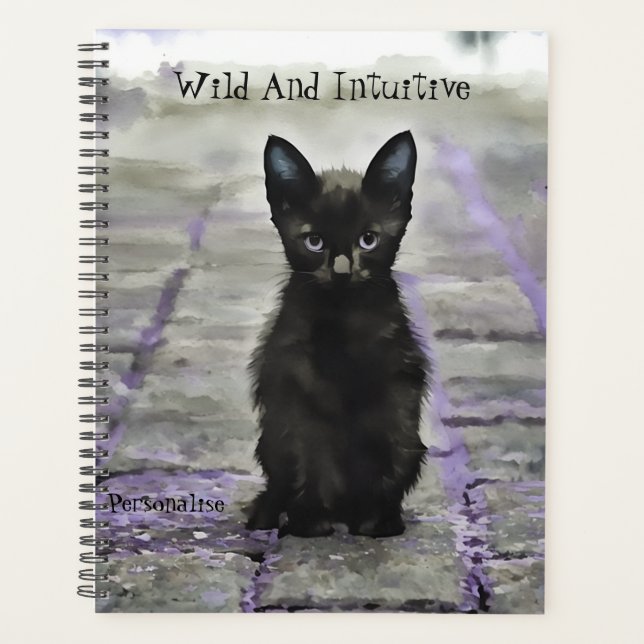Black Wild Cat Quote Gray Purple Journal Planner (Front)