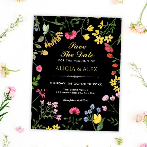 Black Wild flowers  Save The Date