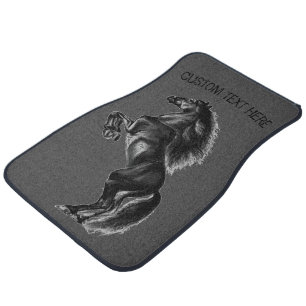 Black Wild Horse Car Floor Mat with Custom Text